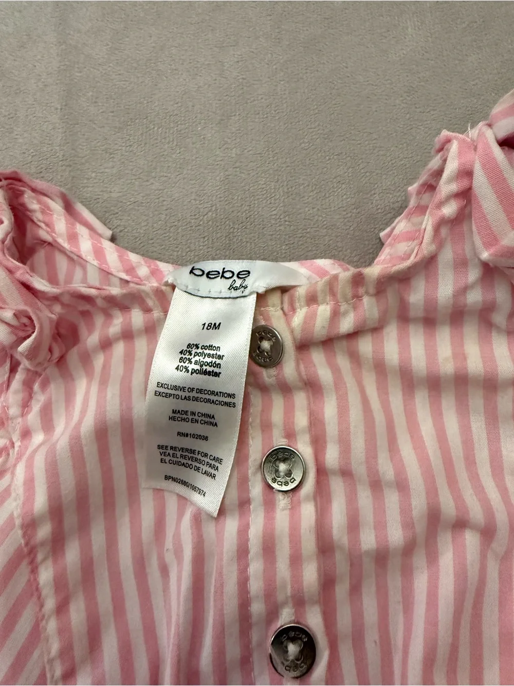 bebe baby Girls Pink White Striped Sleeveless Jumpsuit Romper 18 Months